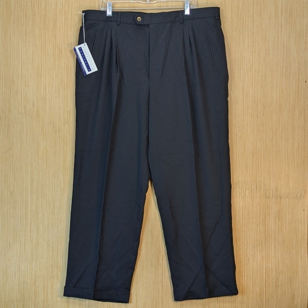 Perry Ellis Portfolio Mens 42x30 Black Pleated Wool Blend Dress Pants NWT